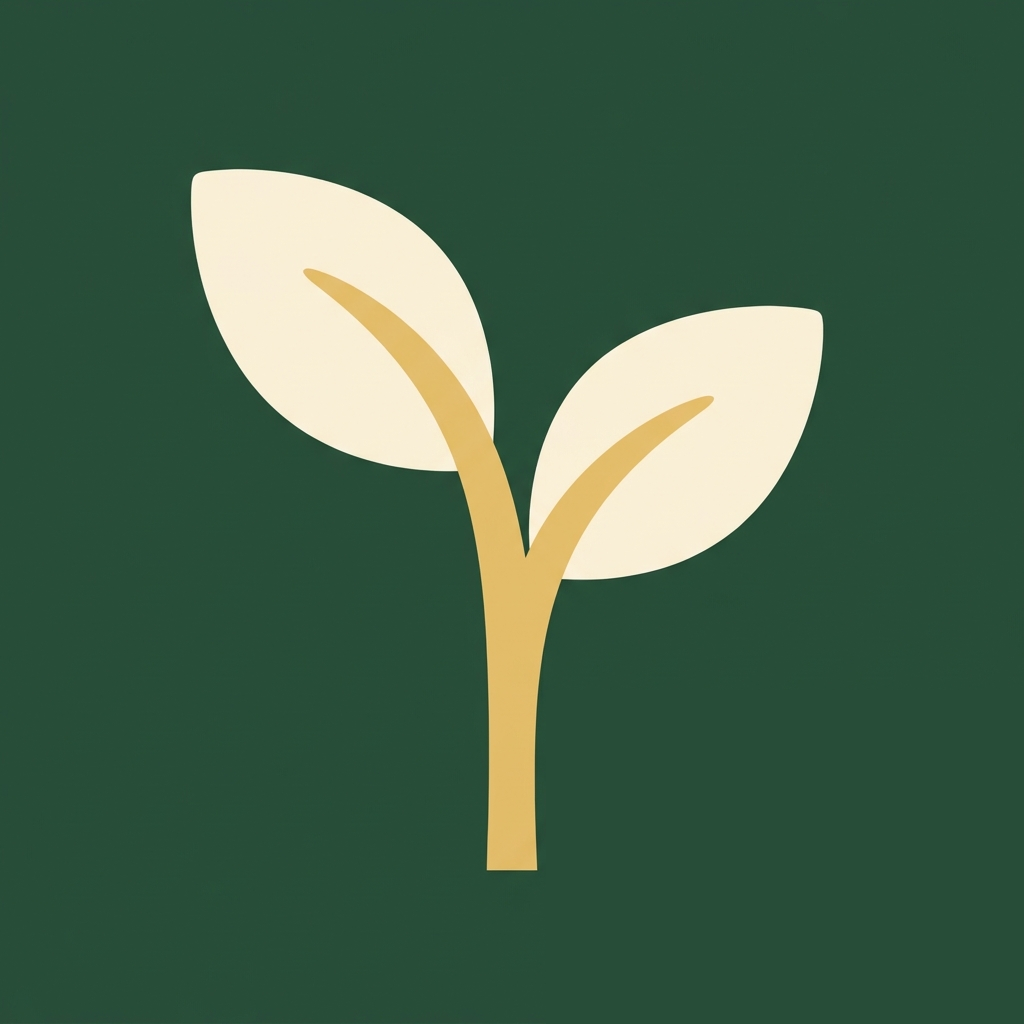 Sown: a gold and cream sprout on a green background